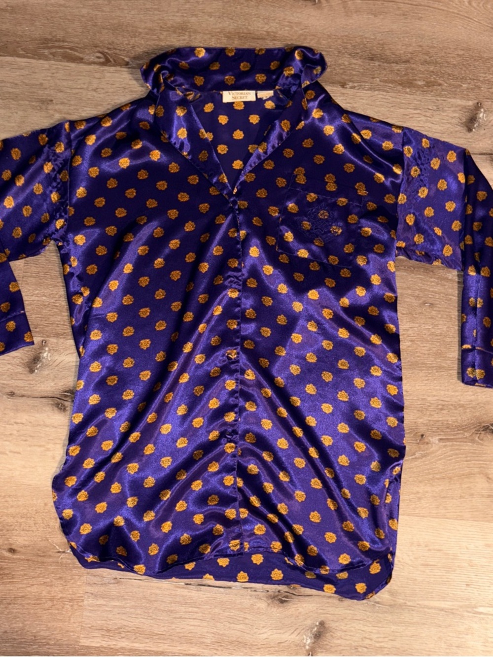 Victoria's Secret Purple Satin Shirt with Gold Motif
